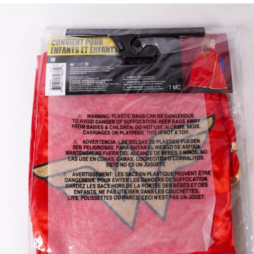 Wonder Woman Super Hero Red Cape Halloween Costume DC Comics Size Adults & Kids - Picture 2 of 2